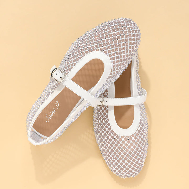 Saint Zoey Strass Embellished White Leather Flats