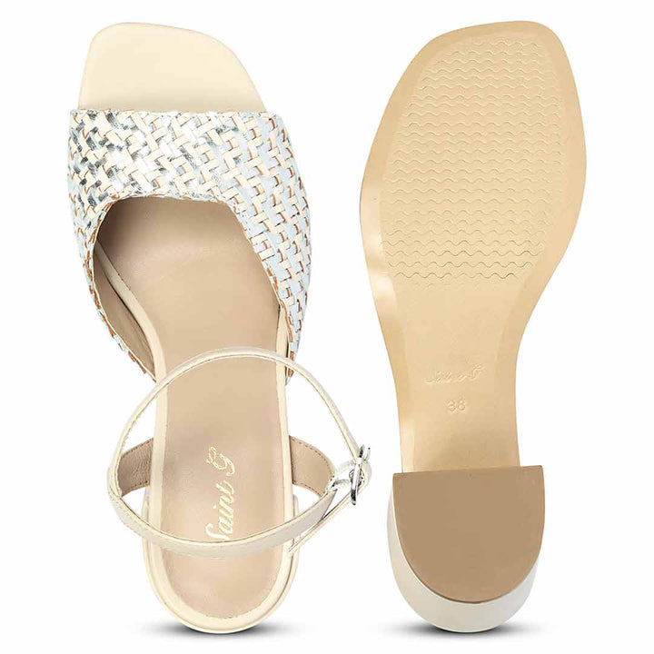 Elegant off white silver leather heels