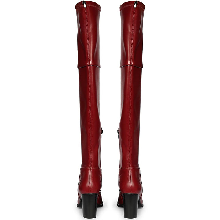 Saint Belinda Maroon Stretch Napa Thigh High Boots