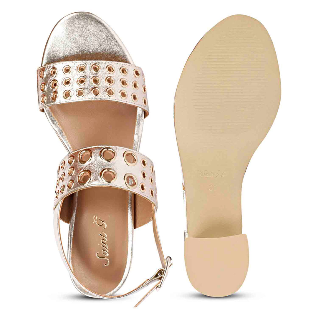 Saint Albina Eyelet Embellished Platin Leather Block Heels