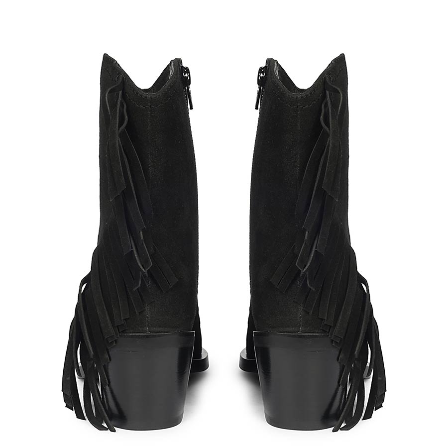 Saint Manon Black Suede Leather Fringe Ankle Boots