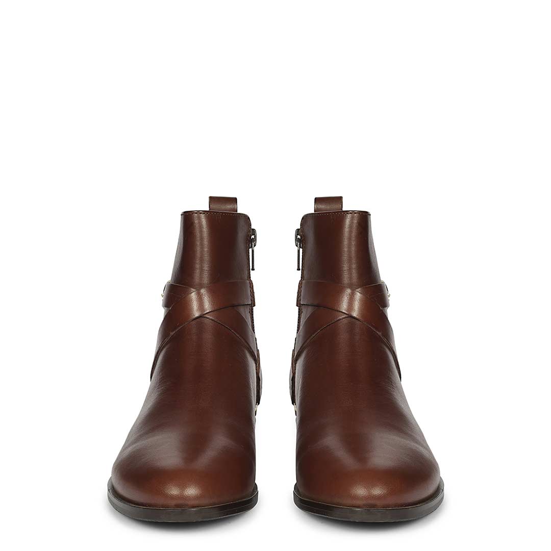 Saint Cathie Buckle Decor Brown Leather Ankle Boots