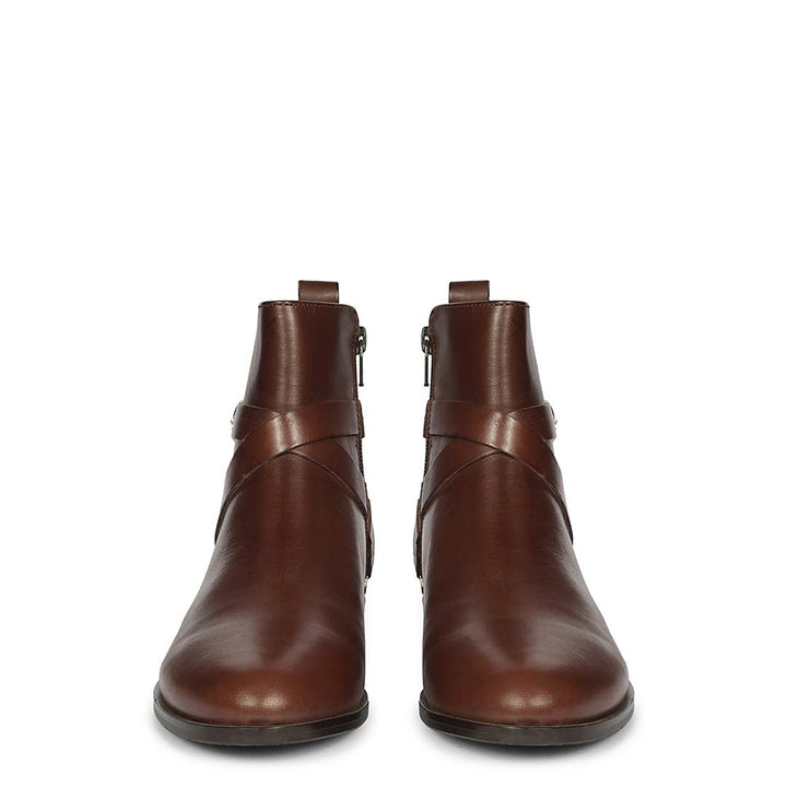 Saint Cathie Buckle Decor Brown Leather Ankle Boots