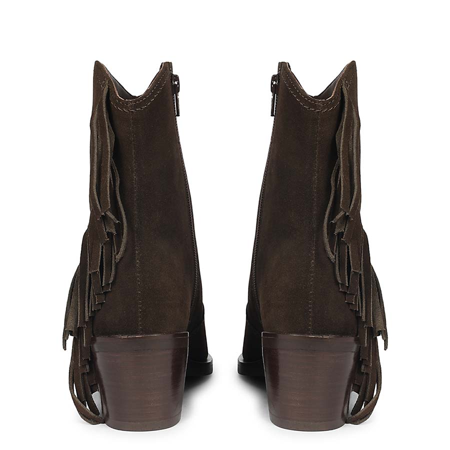 Saint Manon Brown Suede Leather Fringe Ankle Boots