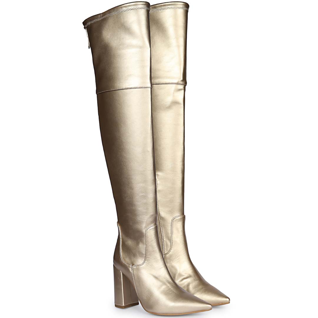 Saint Amara Gold Stretch Napa thigh high Boots