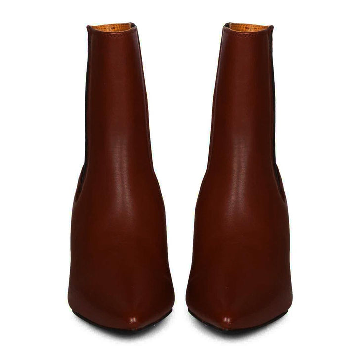 Saint Elliana Rust Leather Sculpted Heel Chelsea Boots
