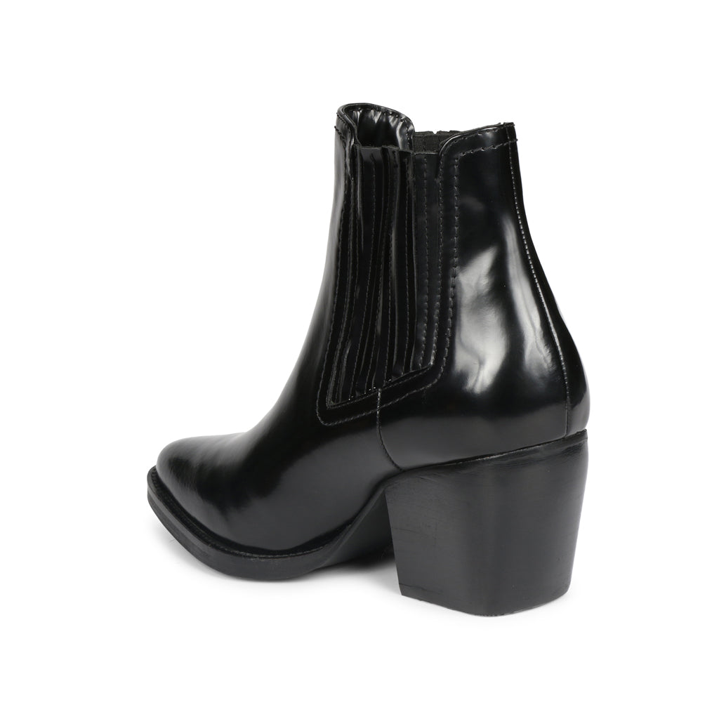 Eleanor Black Patent Leather Chelsea Boots