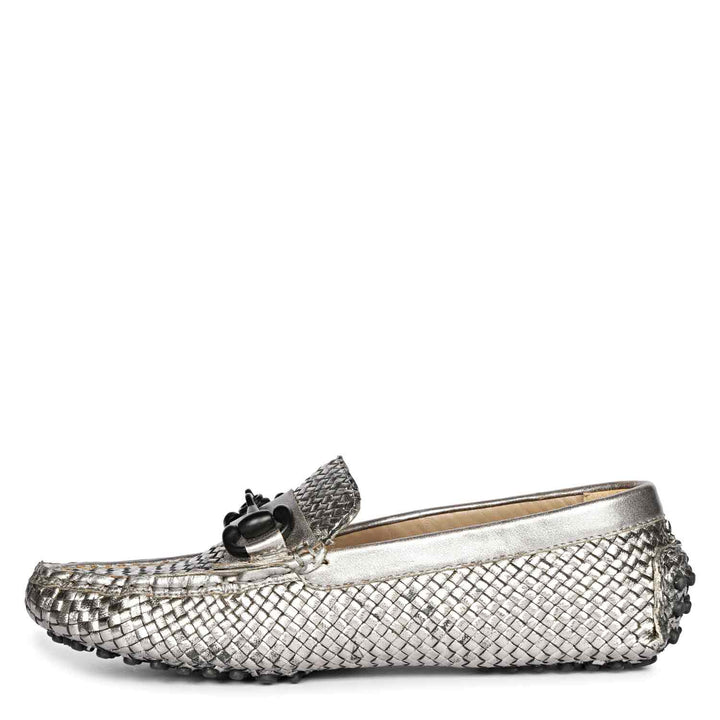 Saint Lucy Gun Metallic Woven Leather Loafers