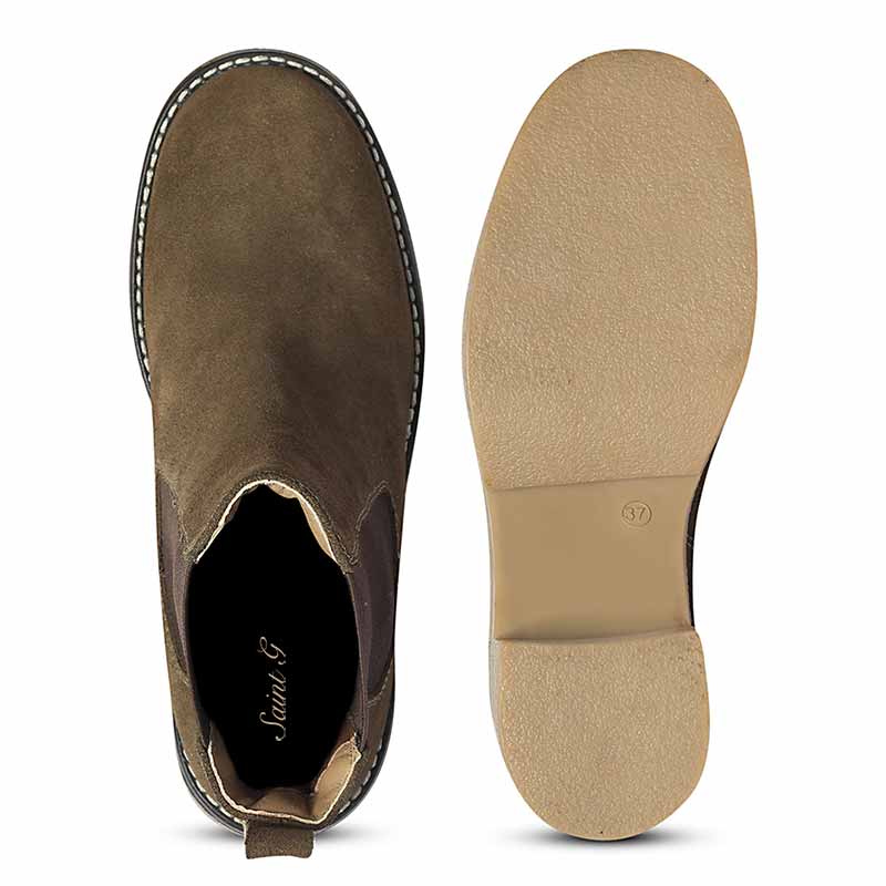 Saint Betsy Olive Suede Leather High Ankle Boots