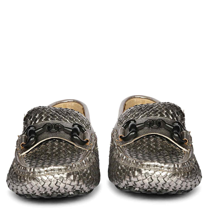 Saint Lucy Gun Metallic Woven Leather Loafers