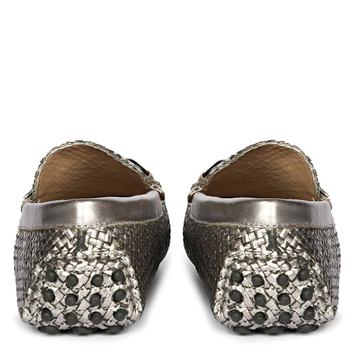 Saint Lucy Gun Metallic Woven Leather Loafers