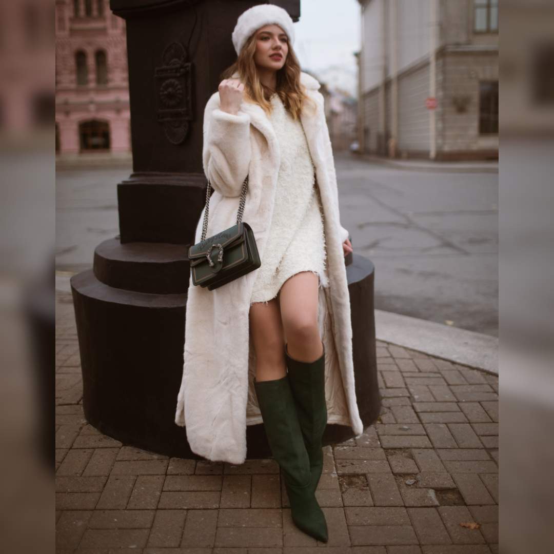 Saint Erin Green Suede Leather Kitten Heel Long Boots