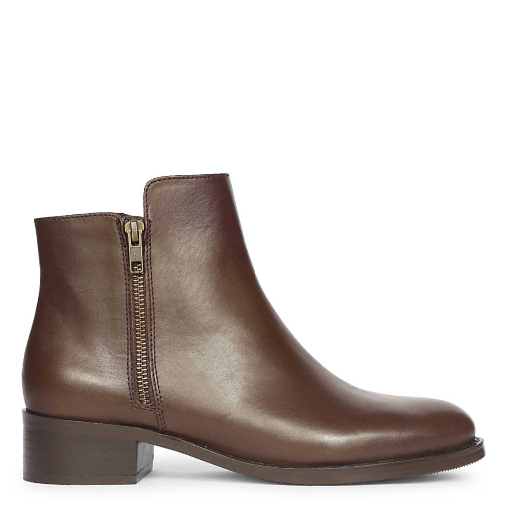Saint Imelda Brown Leather Handcrafted Side Zippers Ankle Boots