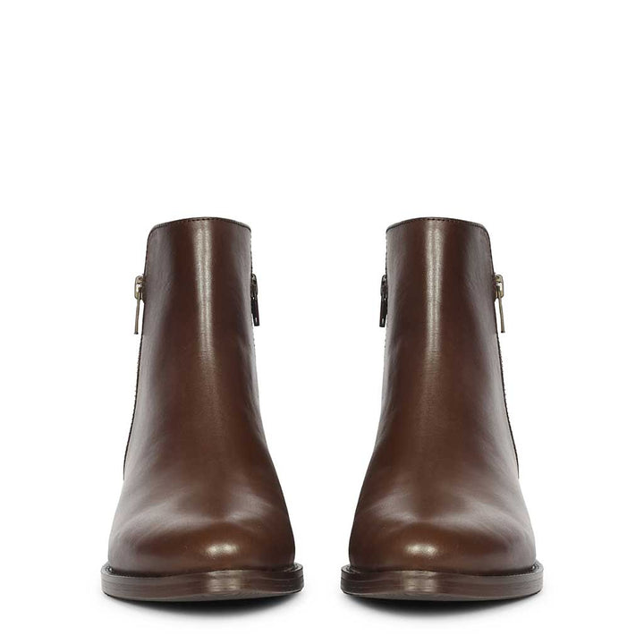 Saint Imelda Brown Leather Handcrafted Side Zippers Ankle Boots