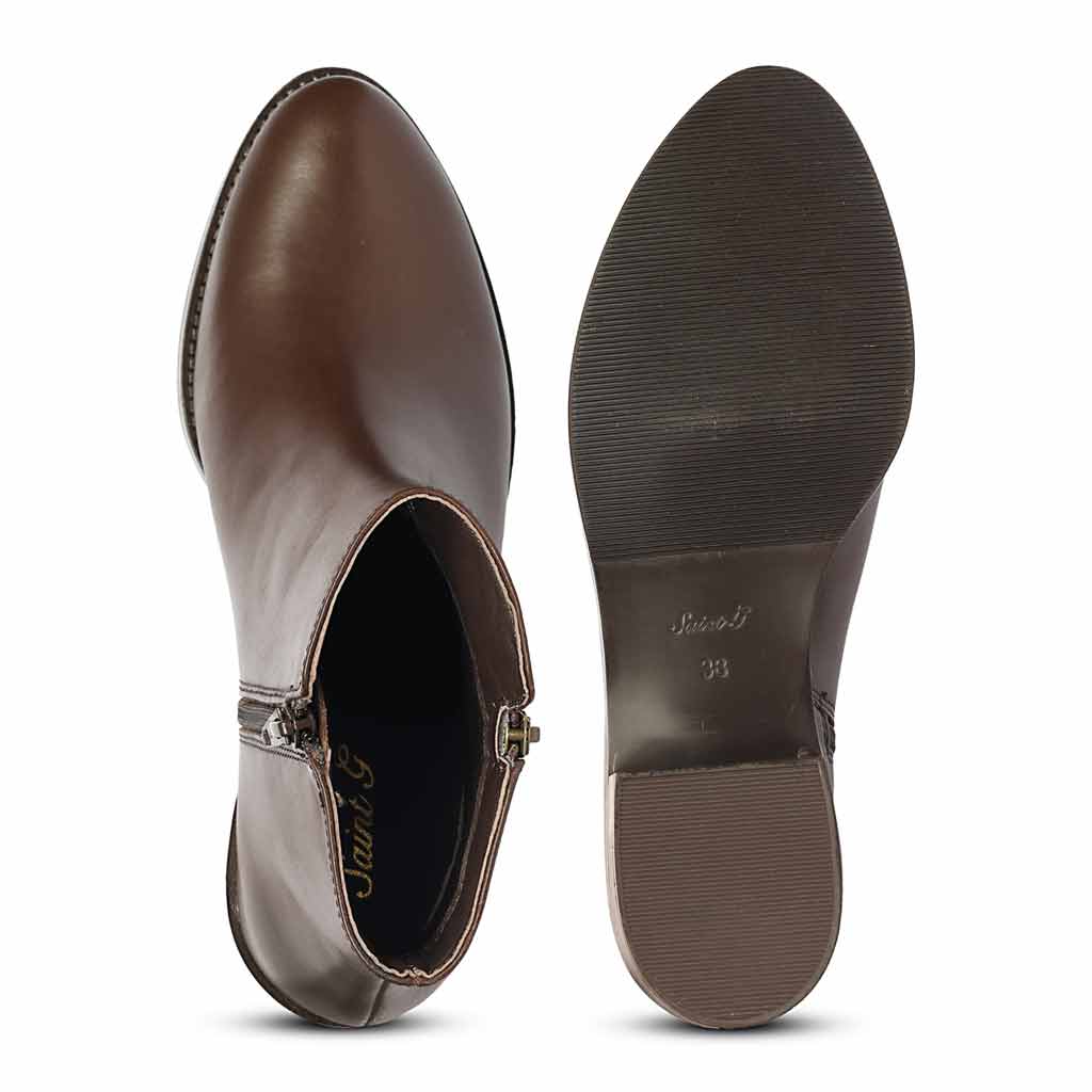 Saint Imelda Brown Leather Handcrafted Side Zippers Ankle Boots
