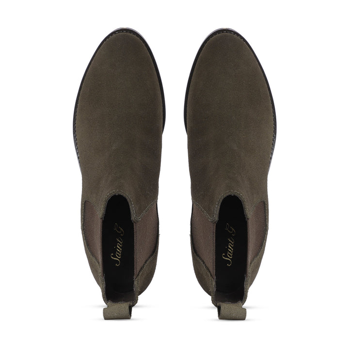 Saint Isa Olive Suede Leather Ankle Boots