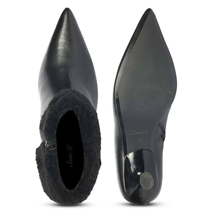 Saint Marvella Fur Cuff Black Leather Ankle Boots