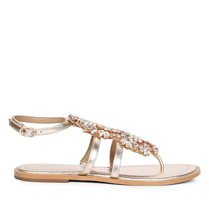 Saint Jenna Silver Stone Adorned Platin Leather Flat Sandals