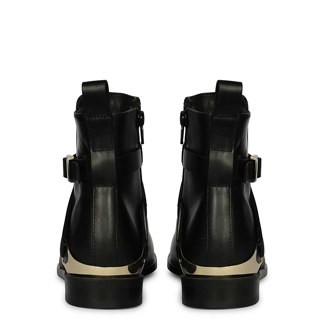 Saint Cathie Buckle Decor Black Leather Ankle Boots