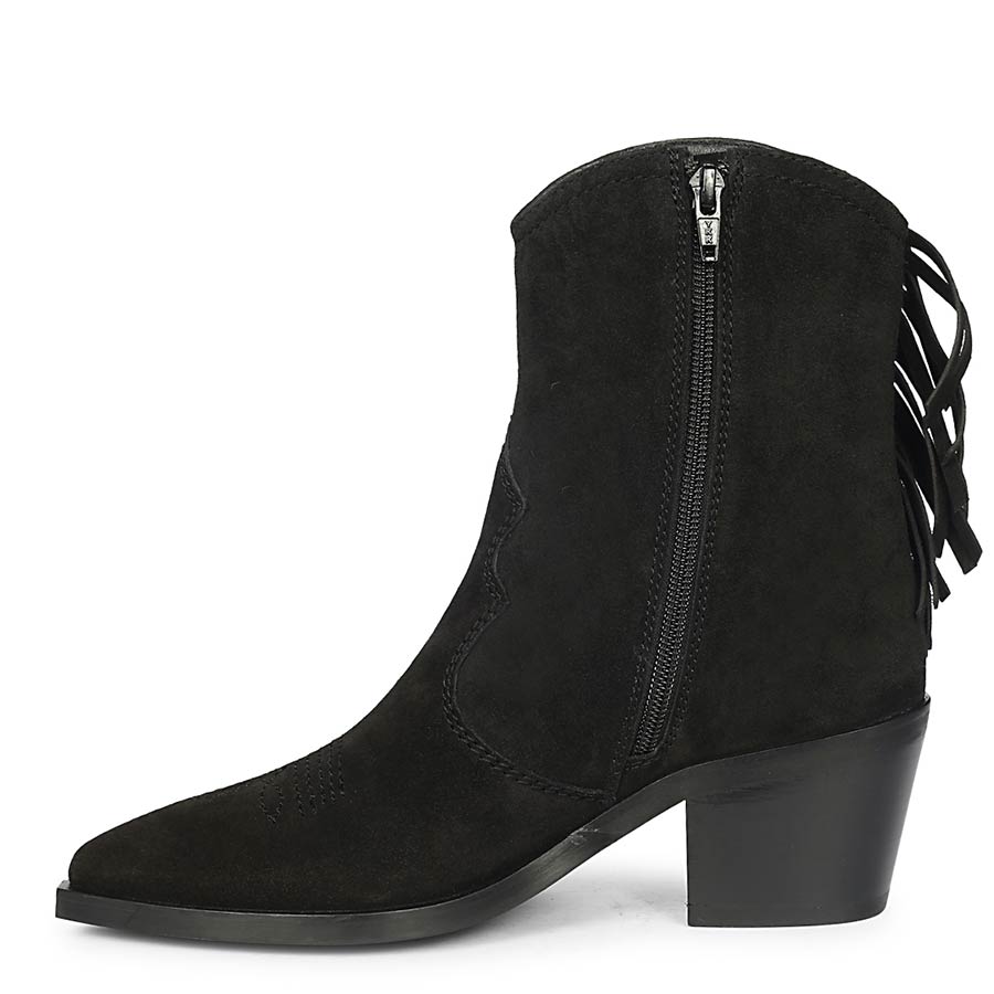 Saint Manon Black Suede Leather Fringe Ankle Boots