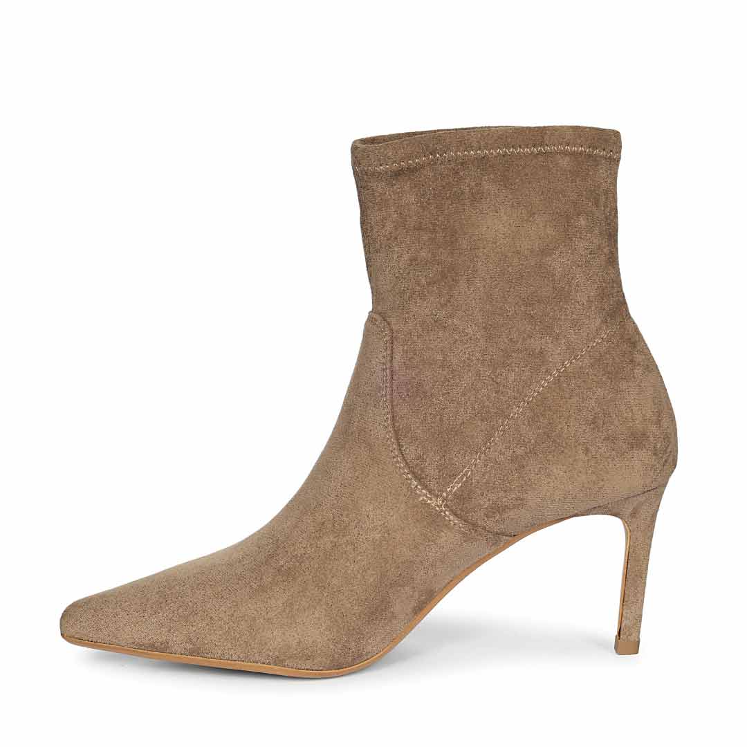 Saint Jemima Taupe Stretch Suede Stilettos Ankle Boots