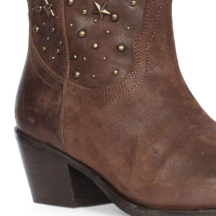 Saint Maeve Studded Brown Leather Cowboy Boots