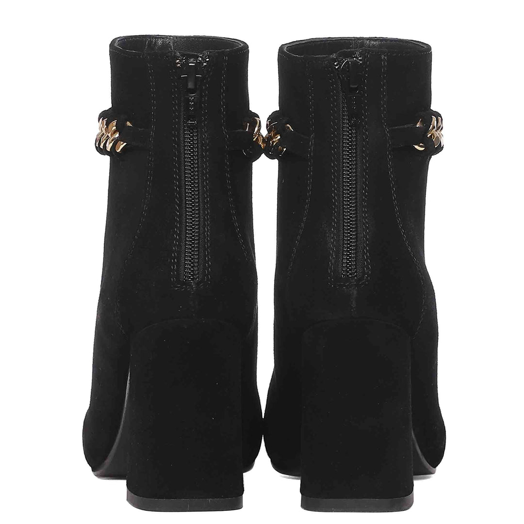 Amica Black Leather Metal Chain Décor Boots