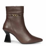 Saint Madelyn Brown Leather Chain Decor Pointed Toe Ankle Boots