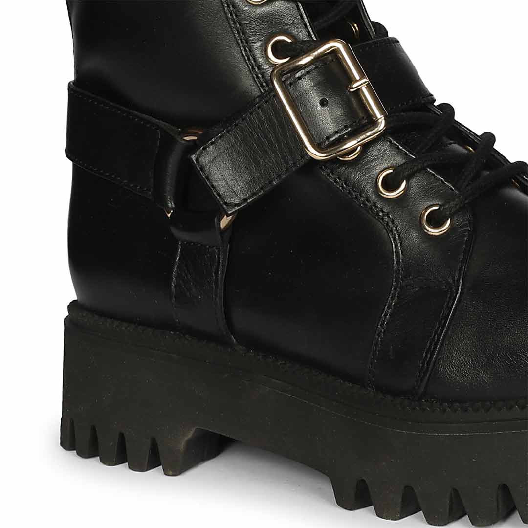 Saint Cyrilo Black Snake Print Leather High Ankle Boots