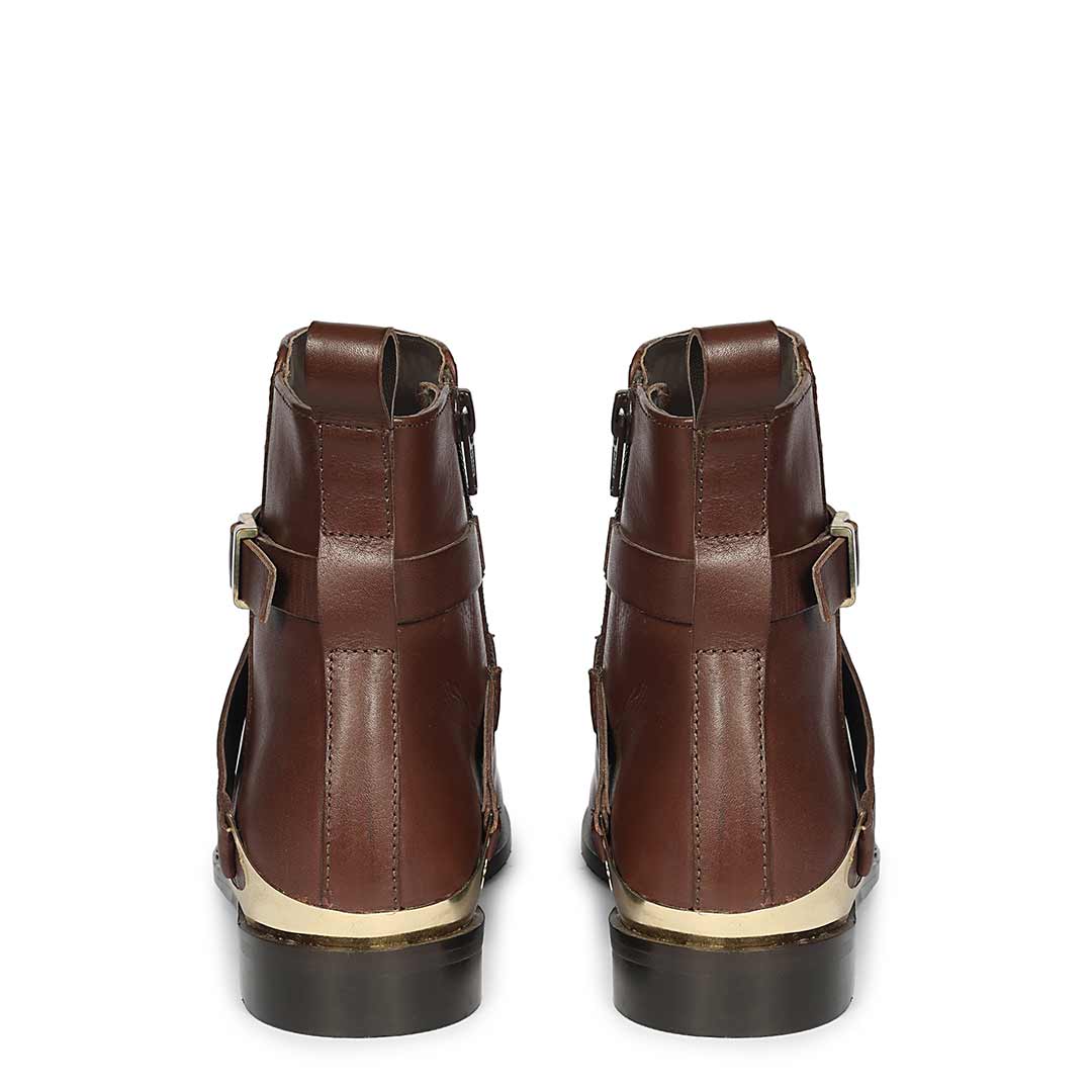 Saint Cathie Buckle Decor Brown Leather Ankle Boots
