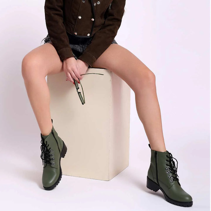 Saint Moira Olive Green Leather Ankle Boots