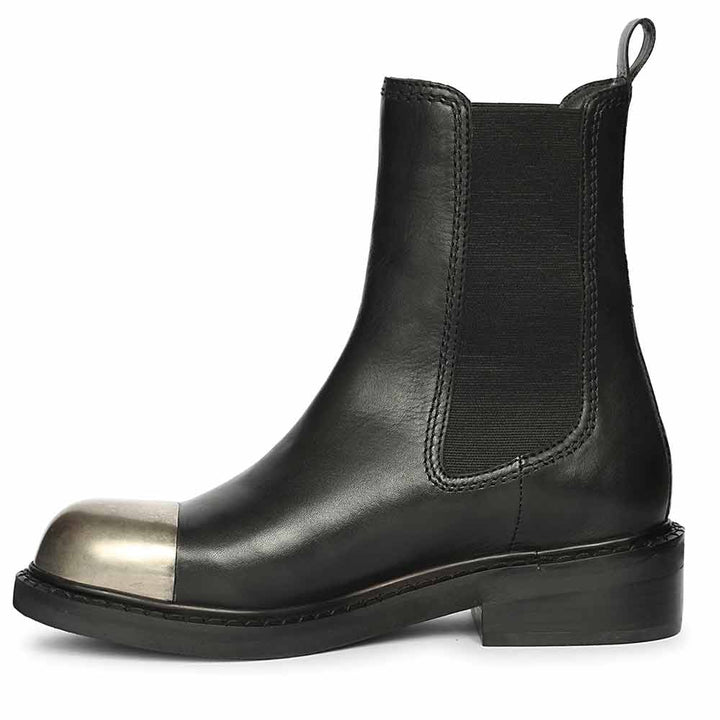 Saint Triana Cap Toe Black Leather Chelsea Boots