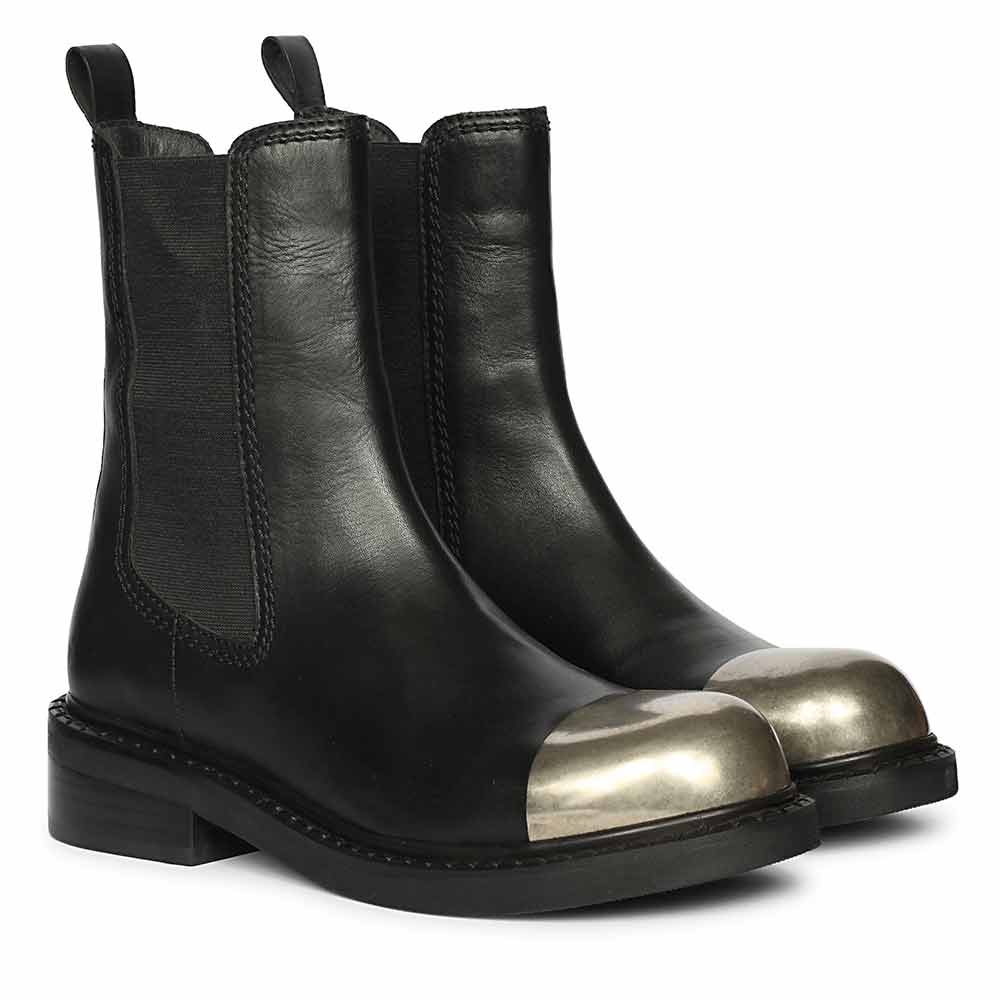 Saint Triana Cap Toe Black Leather Chelsea Boots