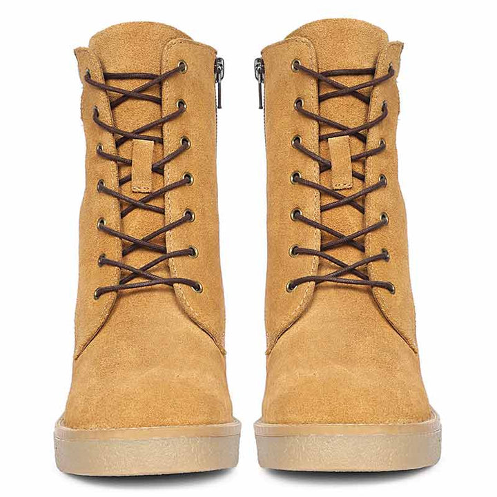Saint Esme Tan Suede Leather Lace Up Boots