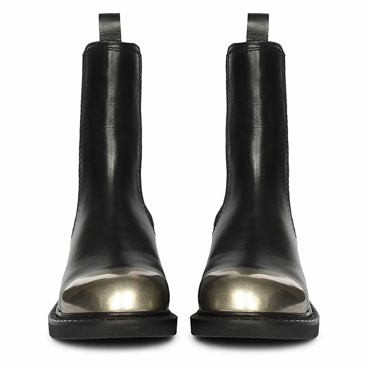 Saint Triana Cap Toe Black Leather Chelsea Boots