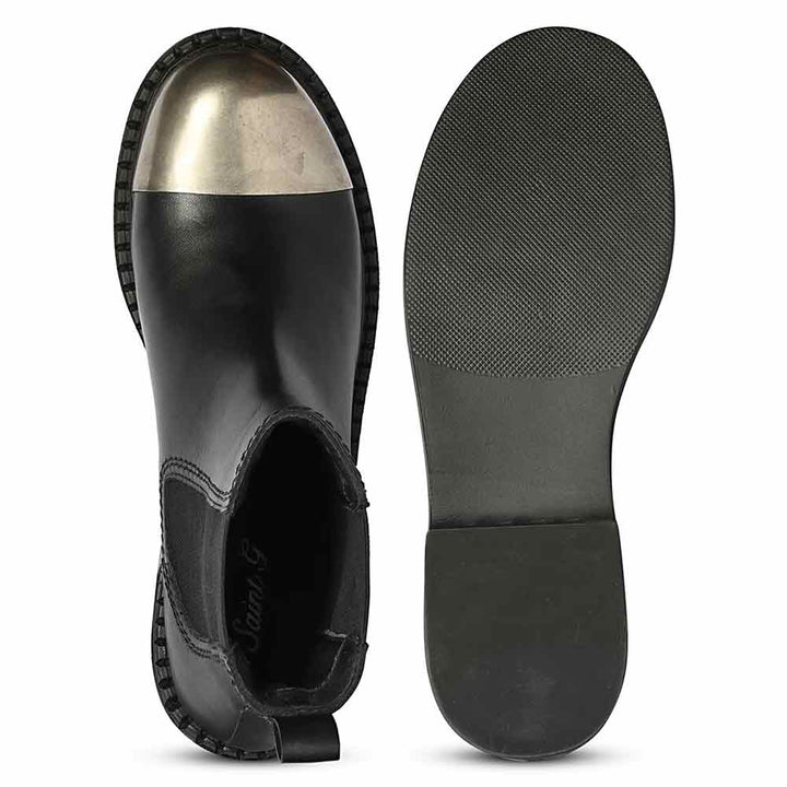 Saint Triana Cap Toe Black Leather Chelsea Boots