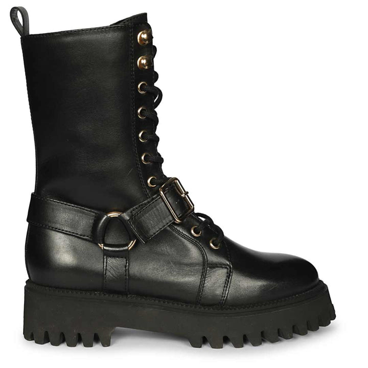 Saint Cyrilo Black Snake Print Leather High Ankle Boots