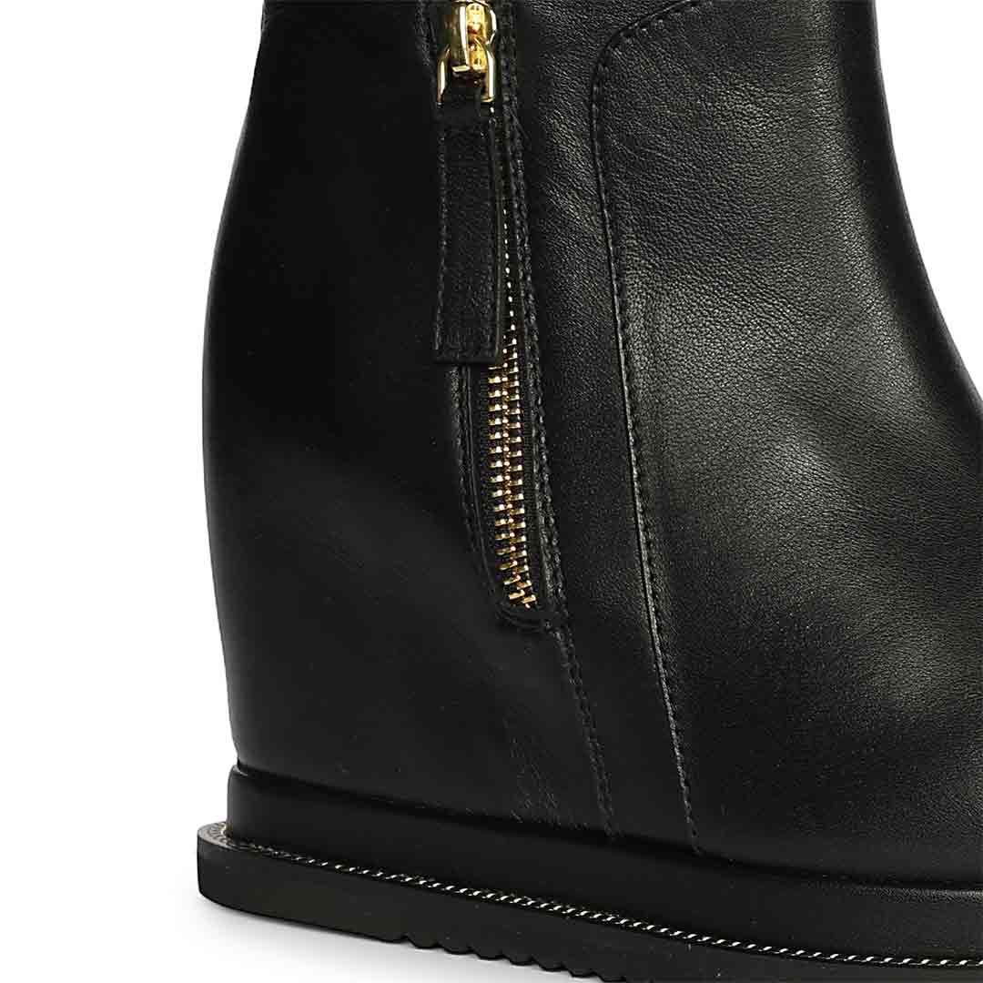 Saint Solange Black Leather Inner Wedge Heel Ankle Boots