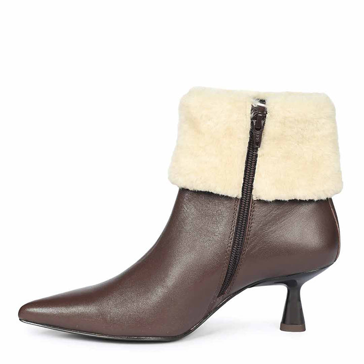 Saint Marvella Fur Cuff Brown Leather Ankle Boots