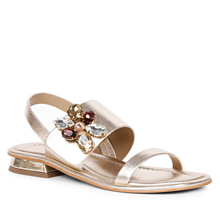 Saint Carona Multi Stone Butterfly Trim Gold Leather Sandals