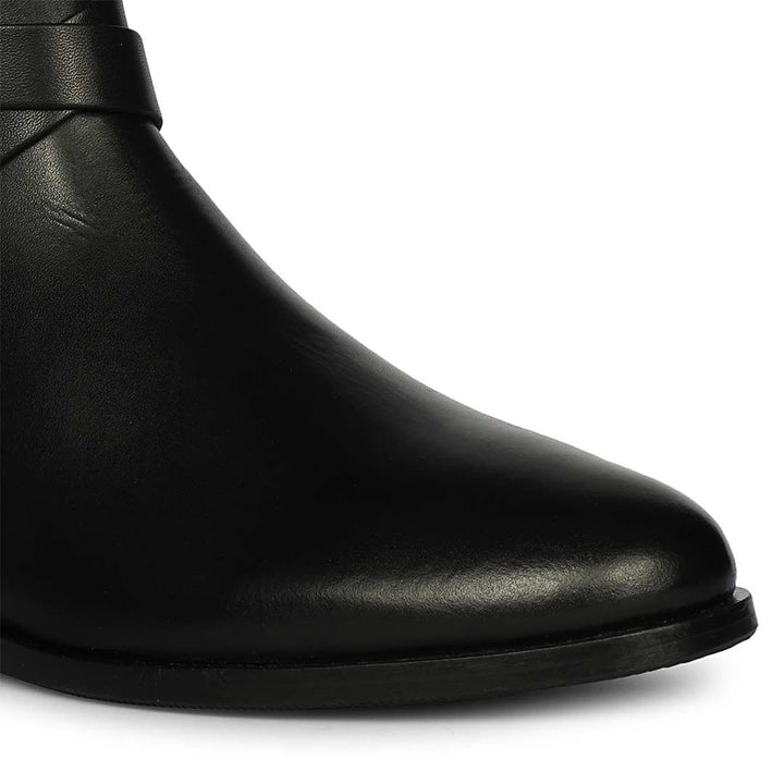 Saint Cathie Buckle Decor Black Leather Ankle Boots