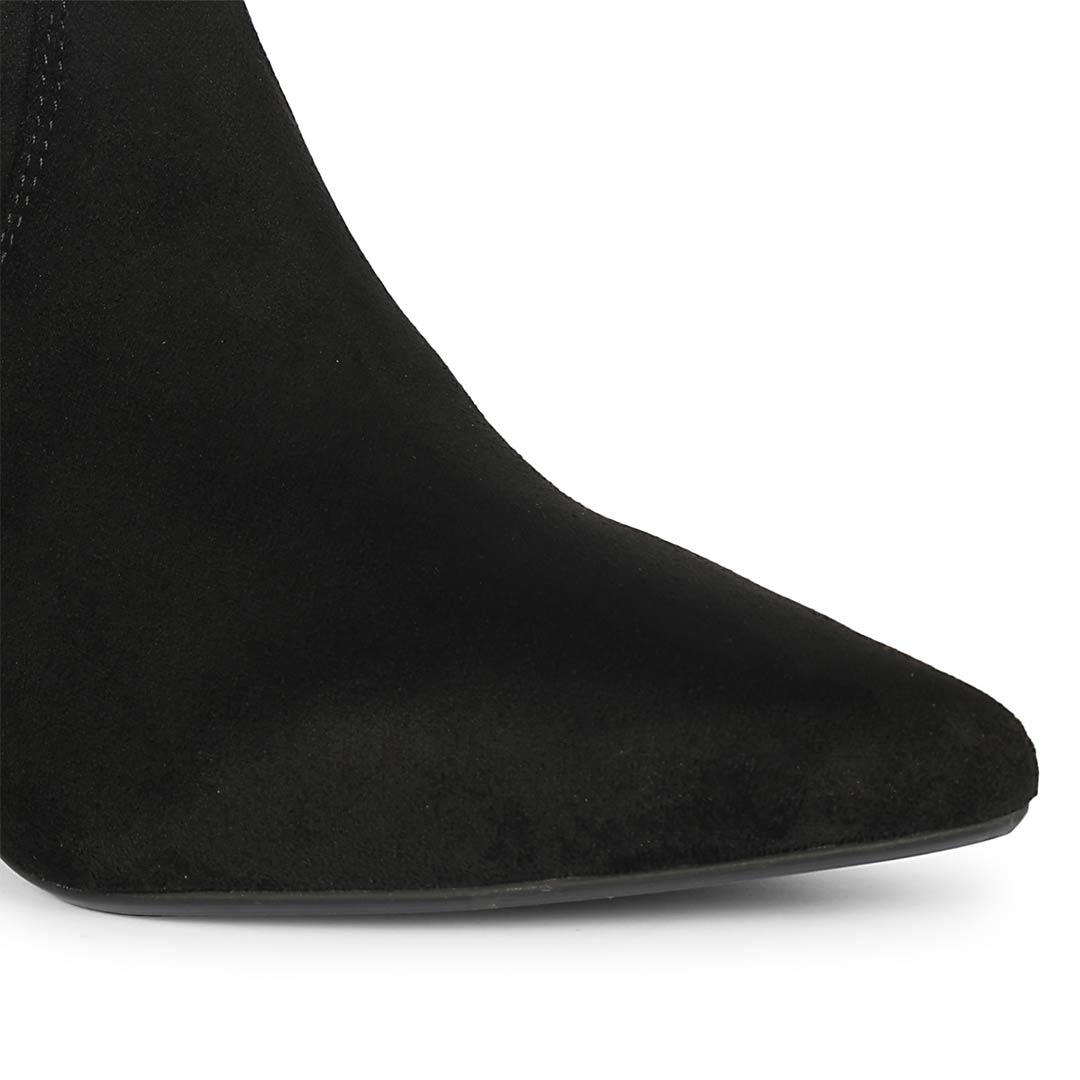 Saint Jemima Black Stretch Suede  Stiletto Ankle Boots