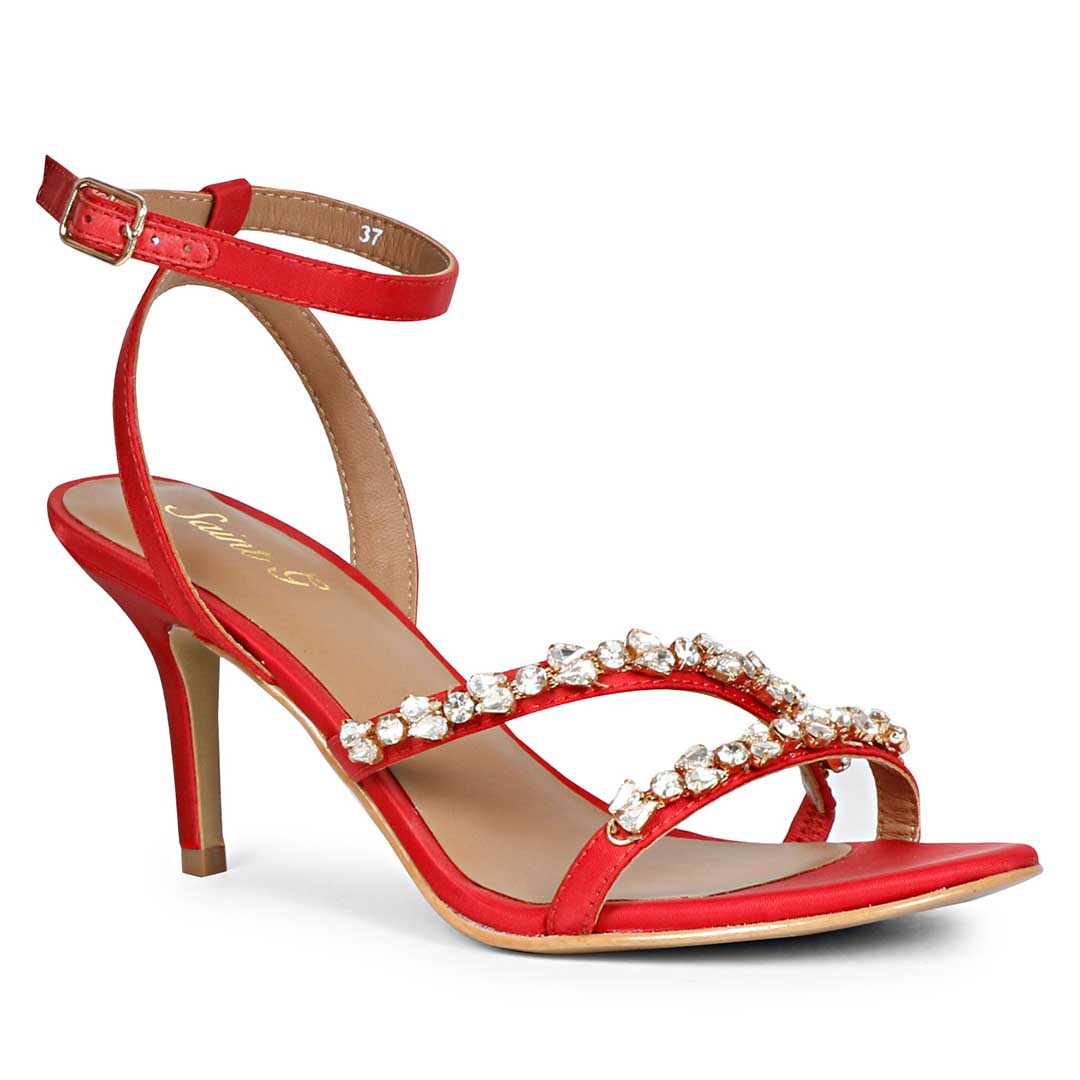 Saint Isla Stone embellished Red Leather Strappy Stilettos