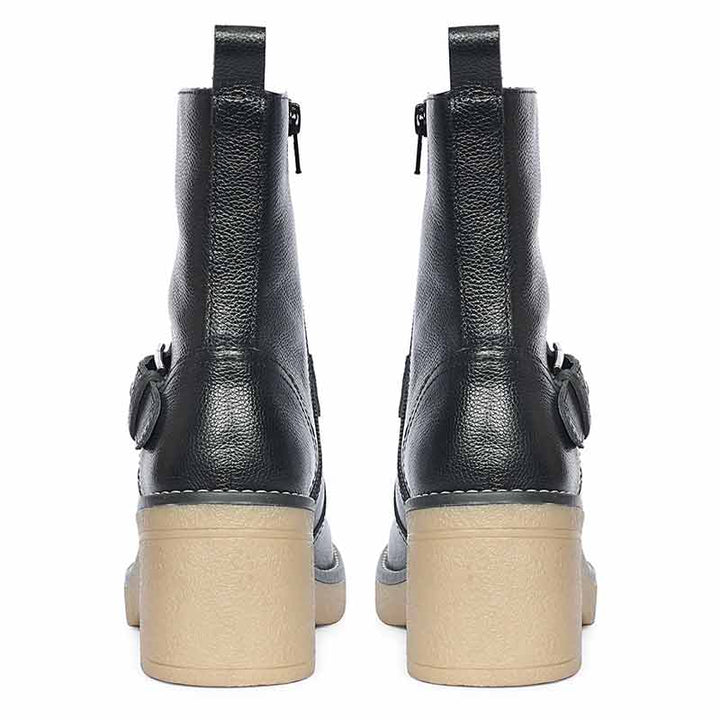 Saint Carmen Buckle Black Suede Leather Ankle Boots