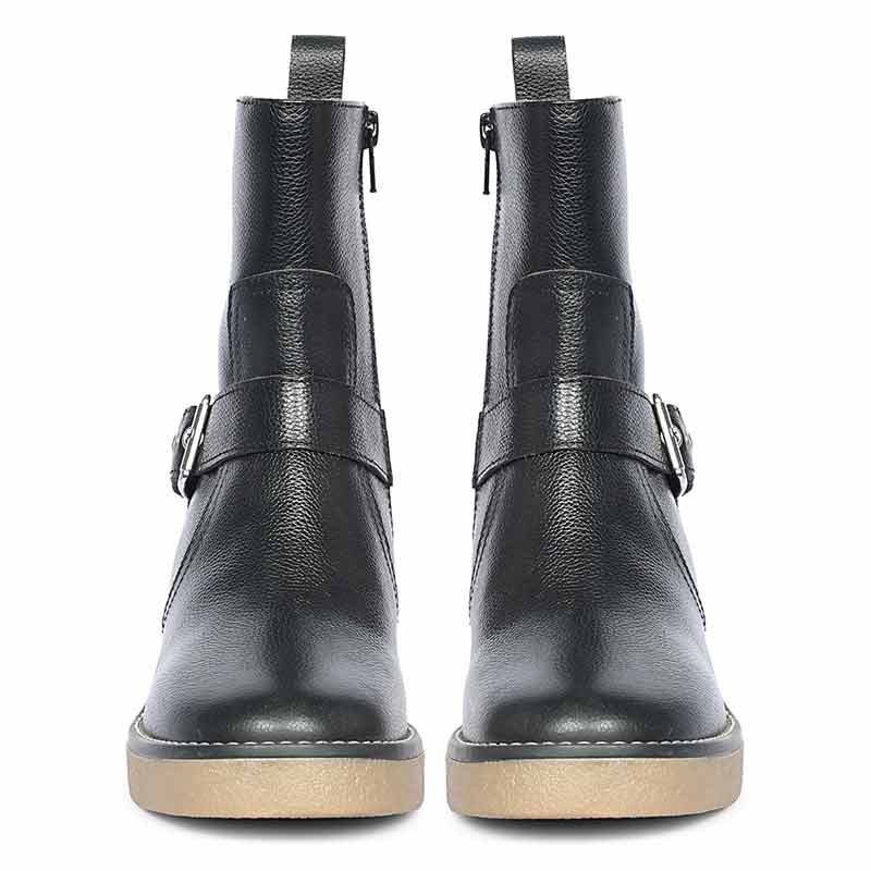 Saint Carmen Buckle Black Suede Leather Ankle Boots