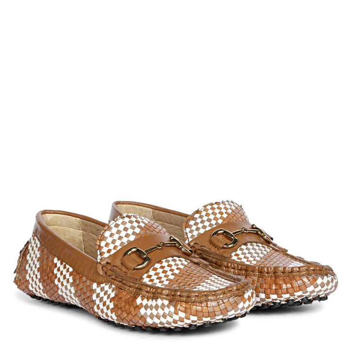 Saint Lucy Tan & White Woven Leather Loafers