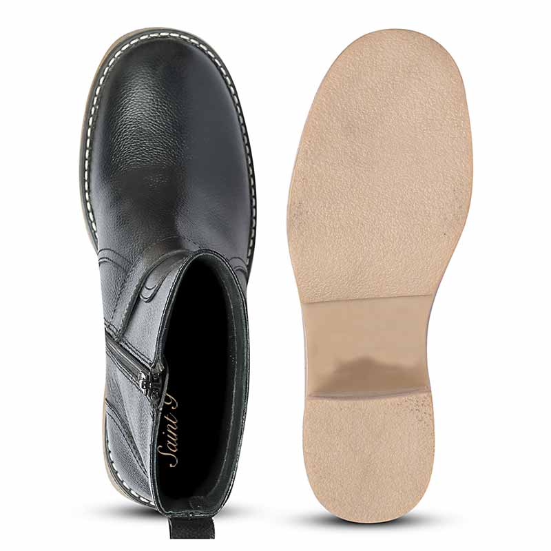 Saint Carmen Buckle Black Suede Leather Ankle Boots