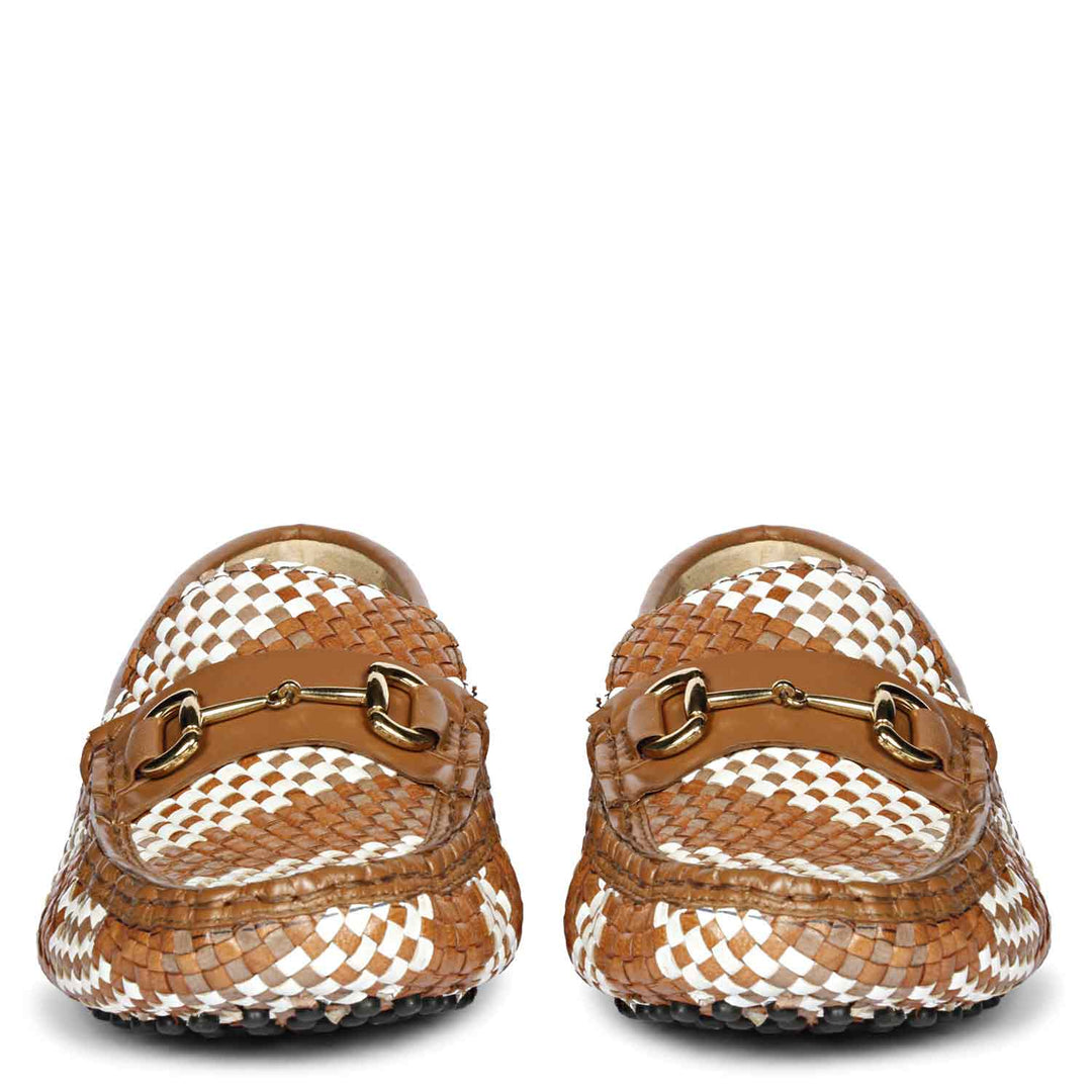 Saint Lucy Tan & White Woven Leather Loafers