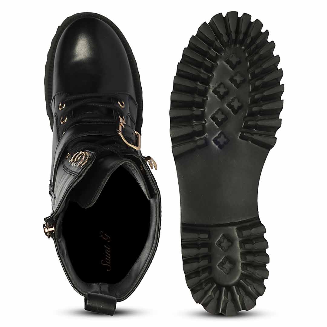 Saint Cyrilo Black Snake Print Leather High Ankle Boots