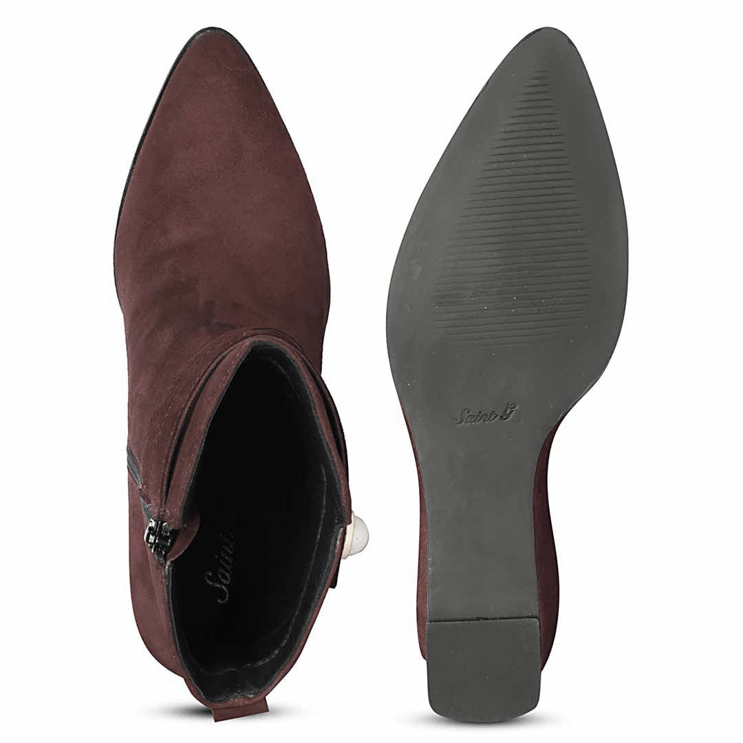 Saint Rosabel Pearl Bordo Suede Leather Wedge Ankle Boots